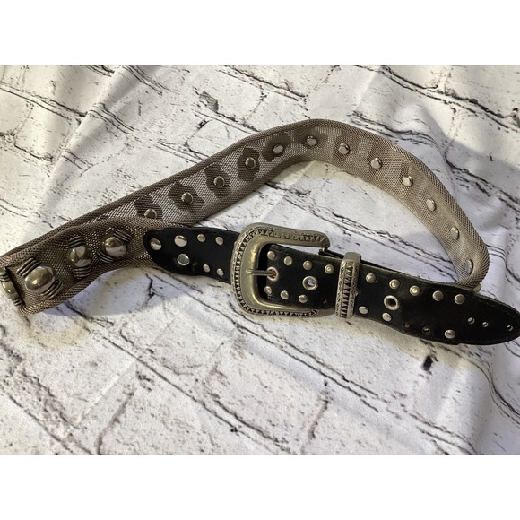 Accessories - Vintage Western Metal Mesh Studded Leather Belt Silver Black Size 32 1514